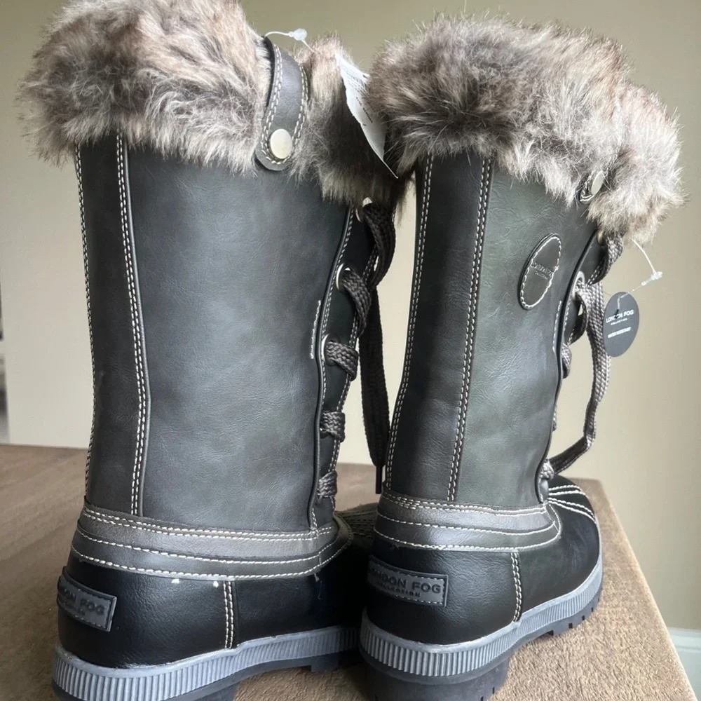 KIDS London Fog Melton Boots, Size 7, Black and Gray